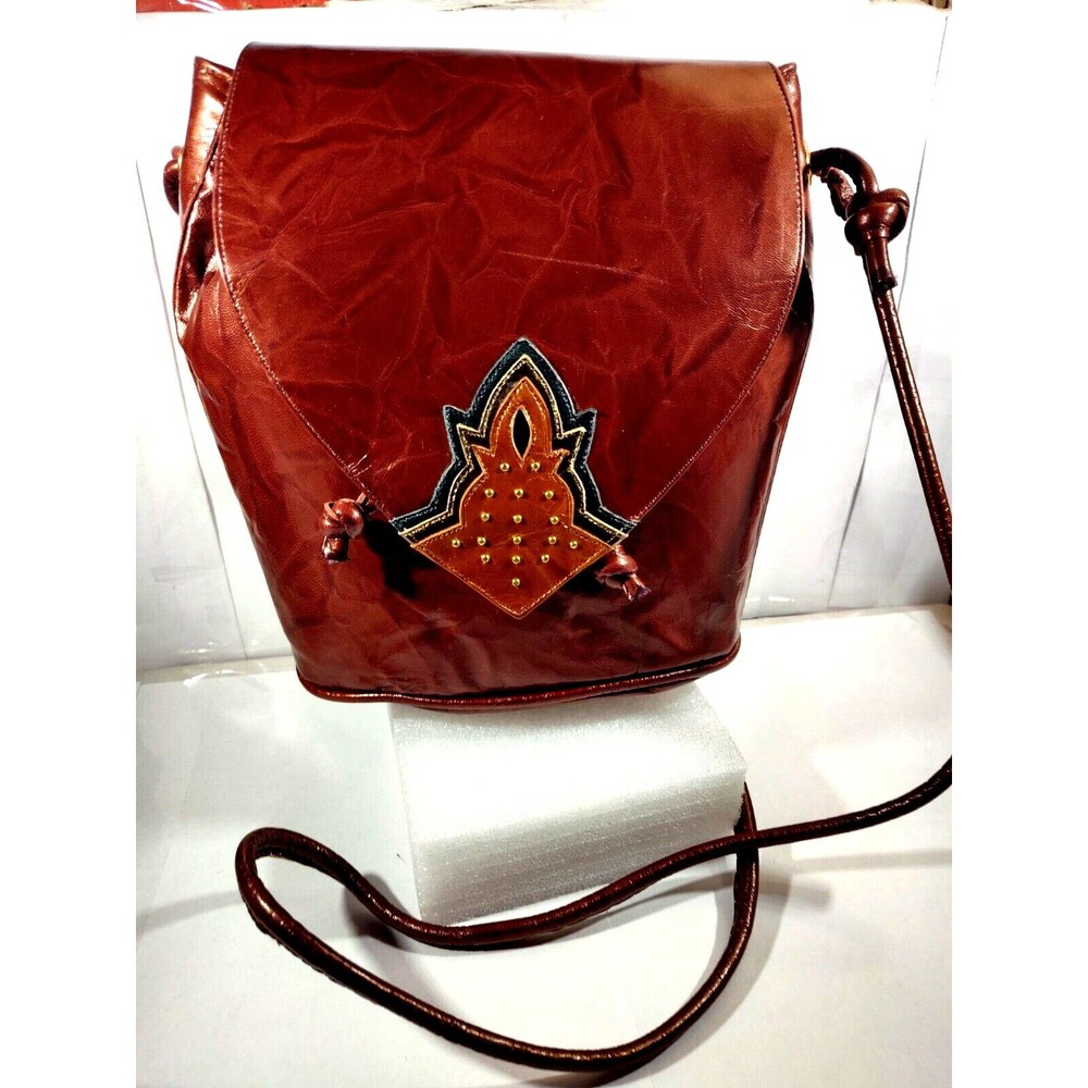 Vintage Margaret J Jerrold Spain Burgundy Leather Cross Body Handbag Purse 8"x7"